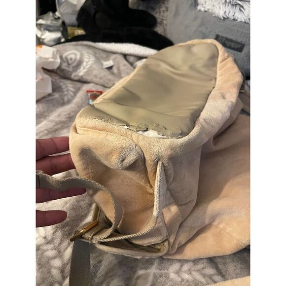 Cream/beige velvet/velour campus,school multi pocket cargo Backpack - Picture 5 of 12